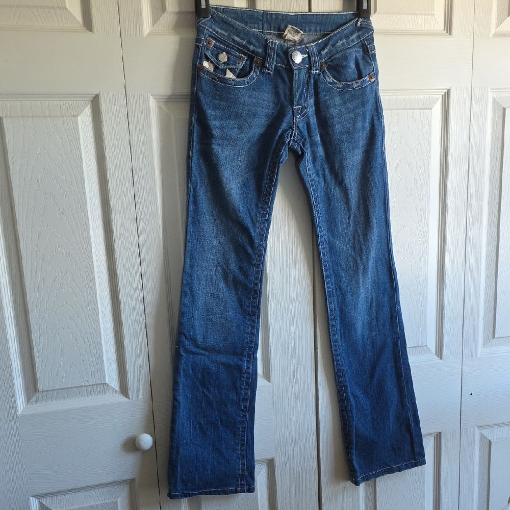 True Religion Joey Women's Straight Low Rise Distressed Jeans SIZE 25
